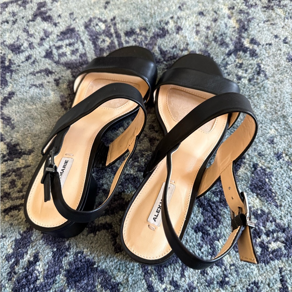 New Without Tags Black Faux Leather Alex Marie Size 8 Women’s Strap Sandal Heels - Picture 2 of 7